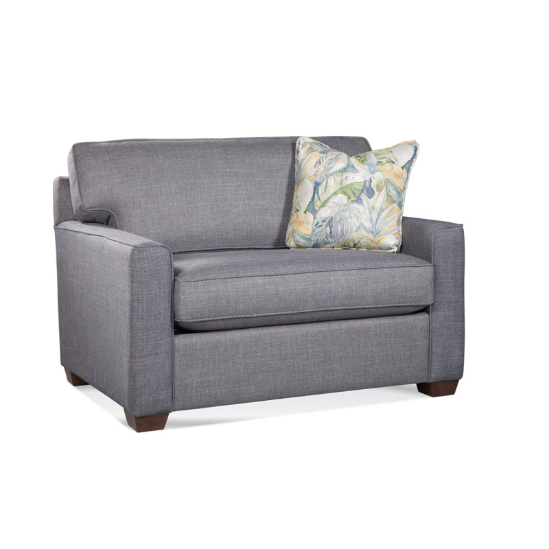 Fauteuil-lit Frye avec matelas simple, Pierre de foyer, Matelas à ressorts 5 po, Rayures bleu clair et blanches