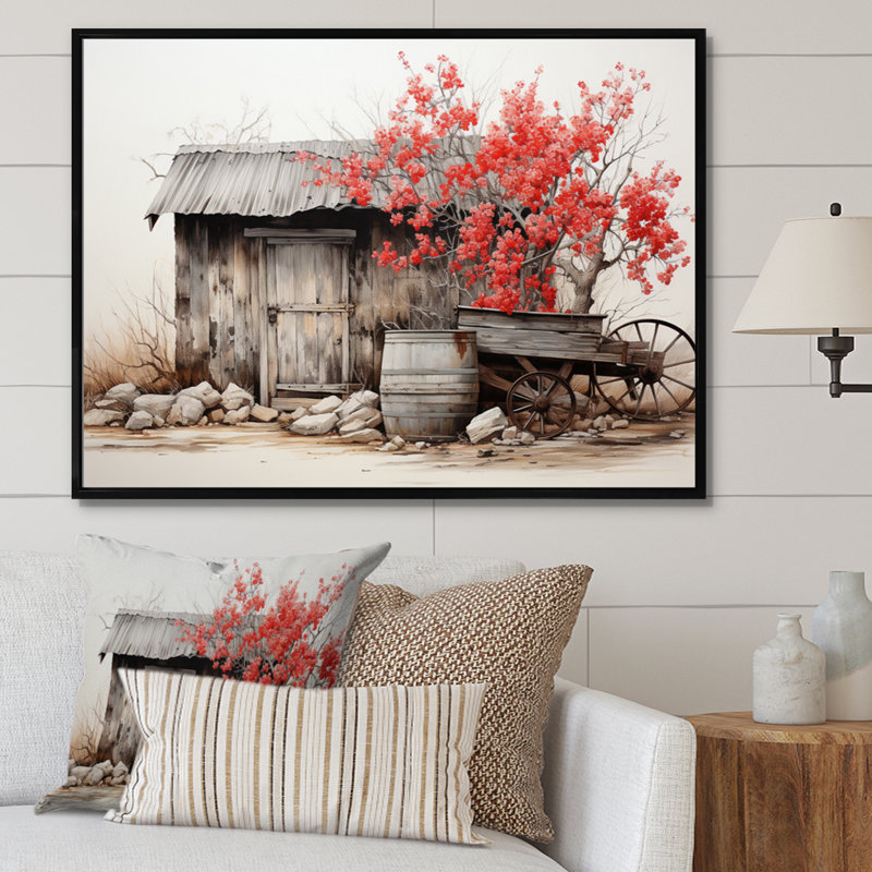 Grange rustique élégance II - art mural grange, H 34 po x l 44 po x P 1,5 po, Cadre flottant noir