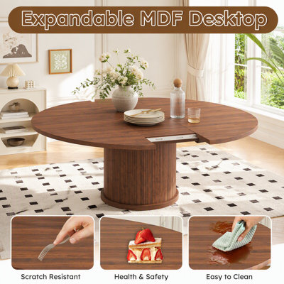 Table de salle à manger extensible 59 pouces 59 po avec rangement à 2 niveaux et base piédestal