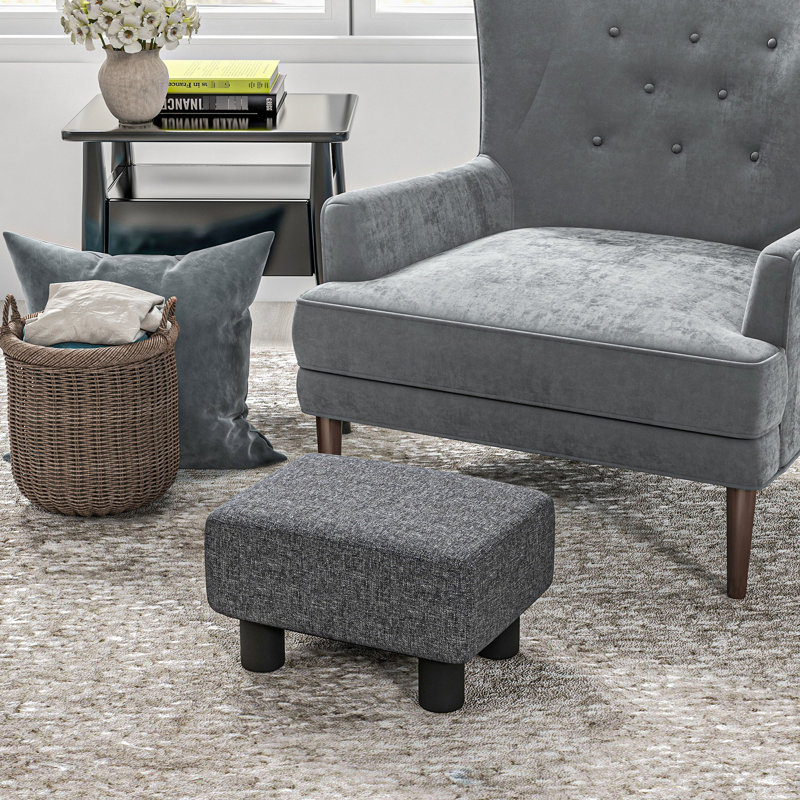 Tabouret gris anthracite, repose-pieds en tissu de lin, repose-pieds confortable avec rembourrage, petit tabouret de salon gris et élégant