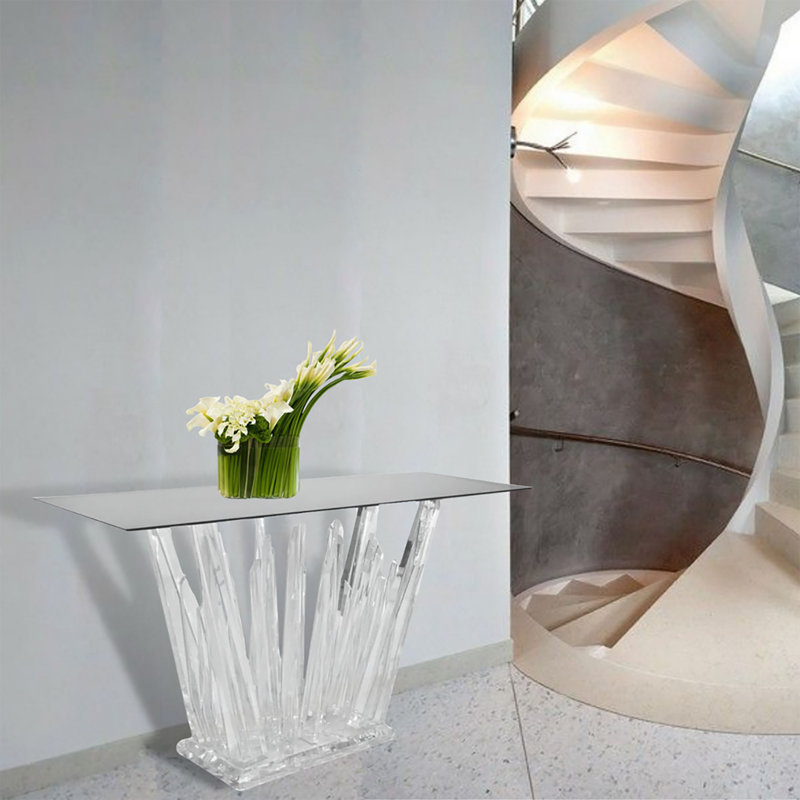 Console Luxe Lucite avec plateau en verre 