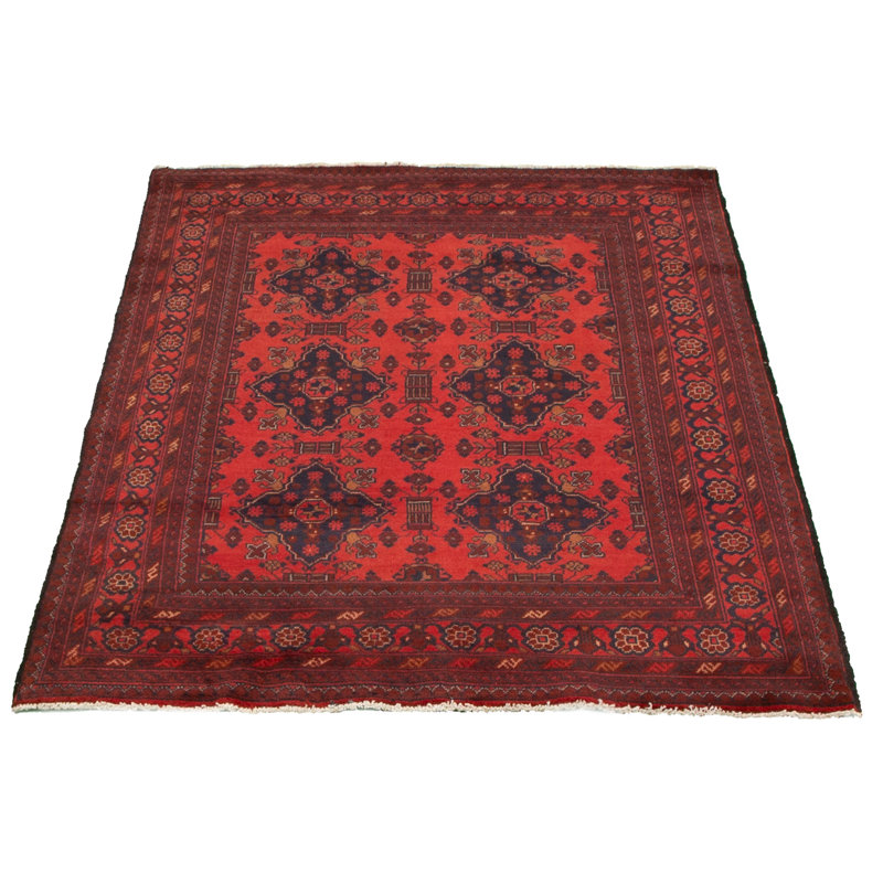 Tapis de zone en laine rouge 4 pi 4 po x 6 pi 6 po à la main one-of-kind-noué la 2010s esari turque Alarick