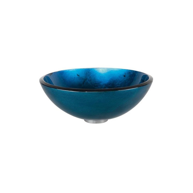 Kraus Galaxy Irruption Glass Vessel Sink with Pop-Up Drain and Mounting Ring, Blue, Satin Nickel