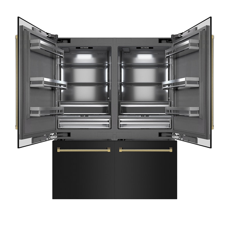 ZLINE Autograph 60 in. Black Steel Built-In Refrigerator w/ Gray Interior and Gold Helix Handles, Gold