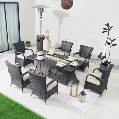 6 - Person Wicker Patio Dining Set with Rectangular Table , Cushions Included