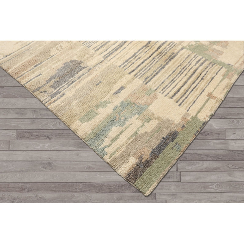 Tapis tibétain moderne en laine beige sauge, 246 x 300 cm, noué à la main
