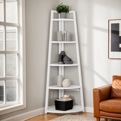 70" Tall 5-Tier Corner Ladder Bookshelf, Freestanding Display Storage Shelf and Organizer for Living Room and Home Office