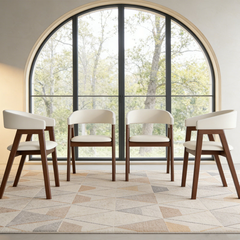 Fauteuil Krmia entièrement rembourré en cuir (ensemble de 4), chaises de salle à manger modernes avec pieds en bois massif