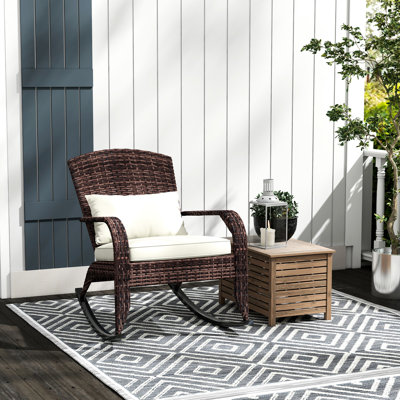 Chaise berçante de véranda, avec dossier haut, coussin de siège et coussin moelleux, balcon de jardin, surface blanc crème, coussin pour l'extérieur