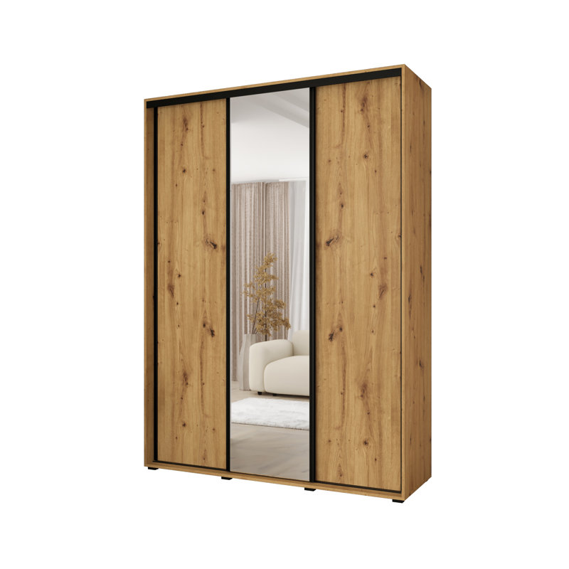 3 Door Manufactured Wood Wardrobe, 235.2cm H x 180cm W x 45cm D, Natural