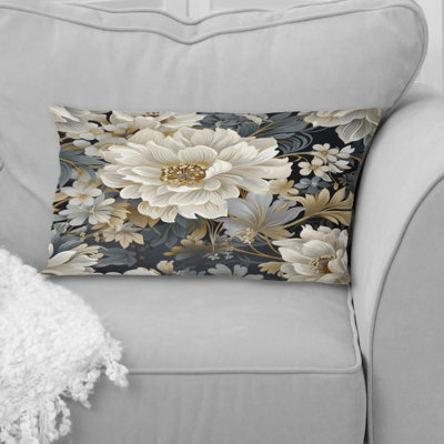 Flower Elegance Neutral Grey - Floral Printed Throw Pillow