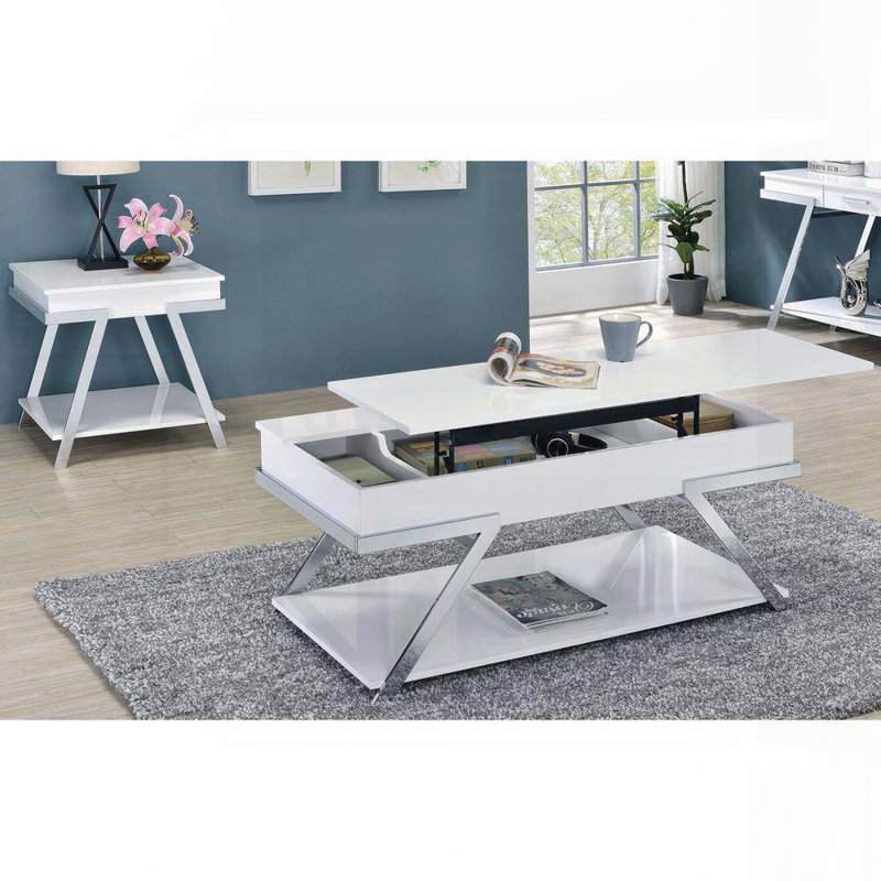 Console contemporaine avec finition brillante et structure chromée