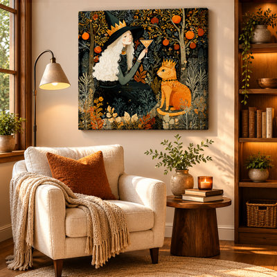 «Witch and Cat with Golden Crown», art mural sur toile tendue