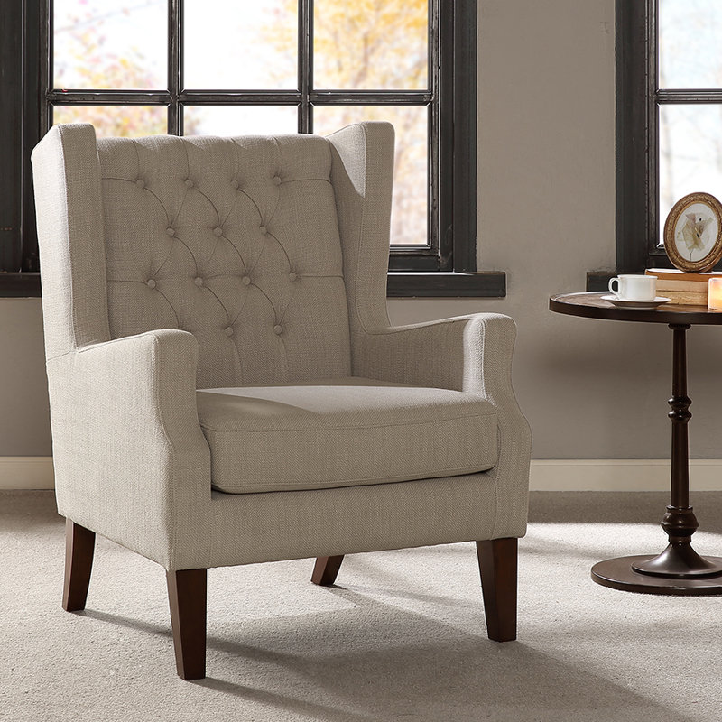 Upholstered Button Tufted Wingback Chair, Red Polyester Blend