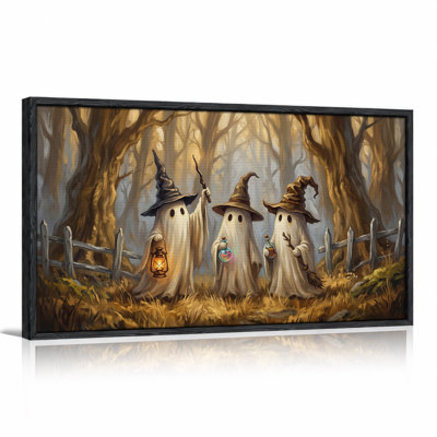 «Three Ghost Witches in Misty Forest», art mural sur toile d'Halloween