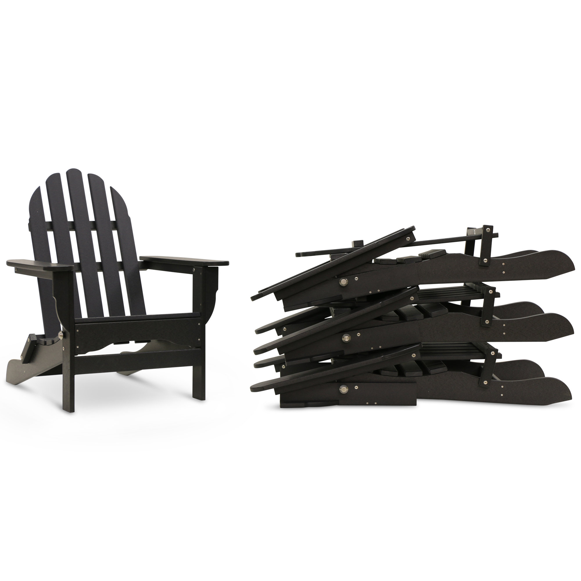 Leighton Foldable Outdoor Adirondack Set, Black