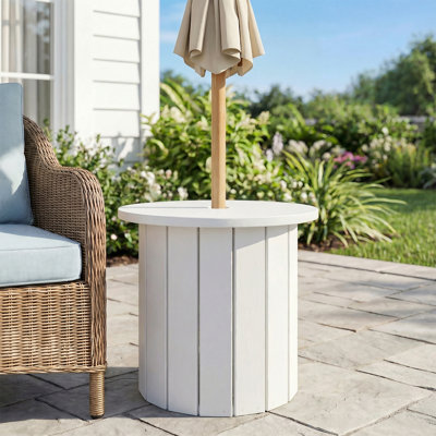 Base de parasol de table d'appoint blanche ronde en plastique avec dessus large 21 po