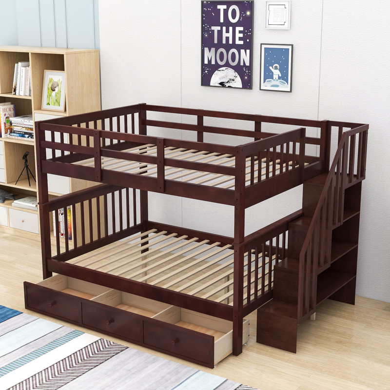 Demiyah Kids Full Over Full Bunk Bed with Drawers, Espresso