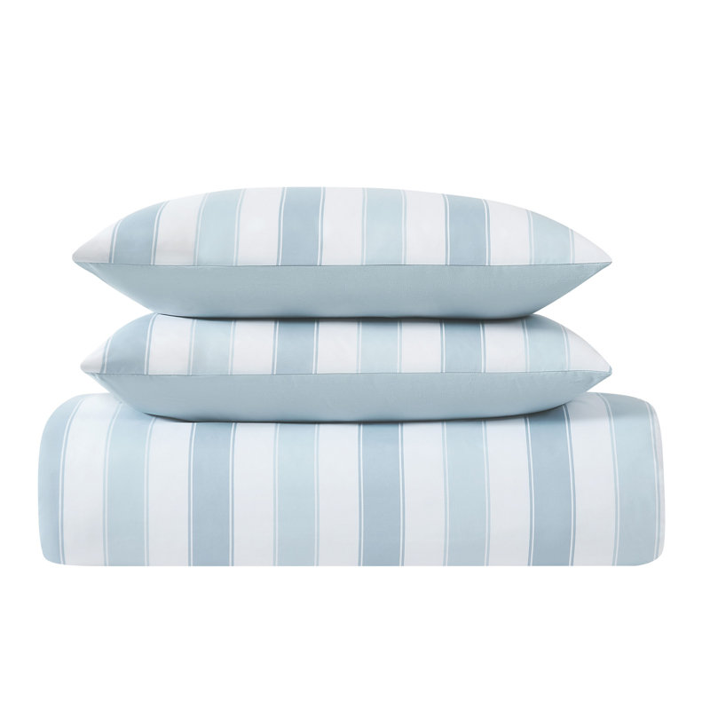 Twin Blue and White Striped Microfiber Comforter Set