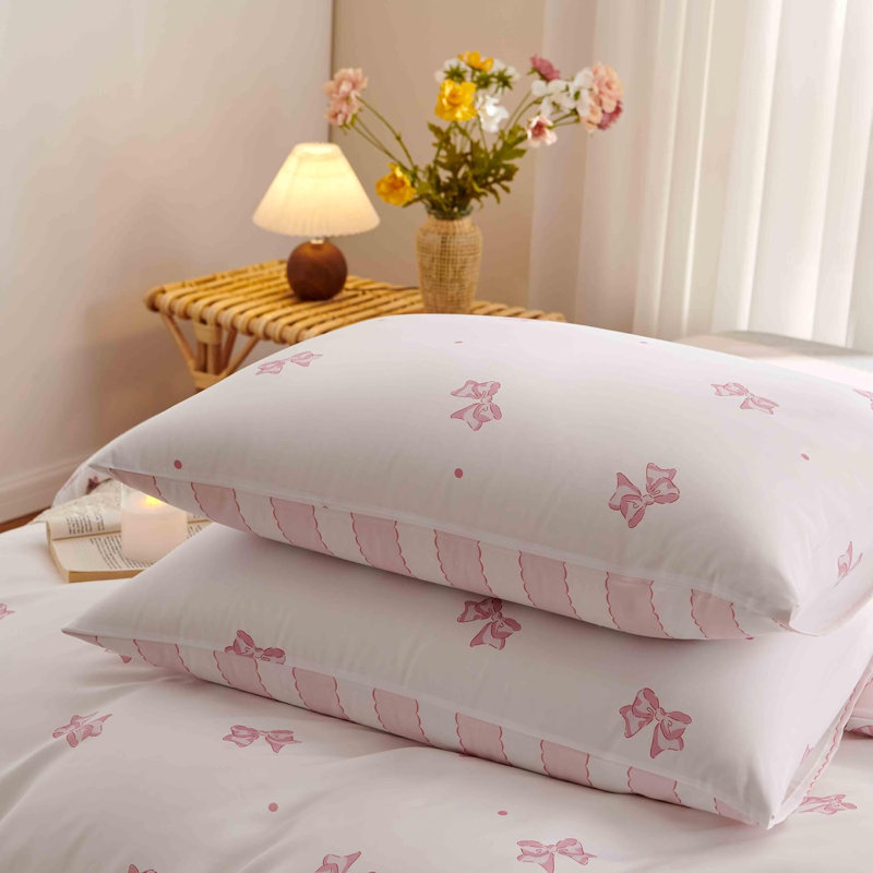 Comforter Set Pink Bow Ties Comforter Bedding Sets Reversible Pattern Chic Bowknot With Stripes Comforter