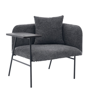 Leisure Chair, Lounge Relaxing Chair with Small Table and Back Pillow, Modern Upholstered Chairs with Metal Legs and Side Pockets , Single Sofa for Living Room/Bedroom/Garden