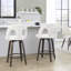 Tabouret de comptoir à hauteur fixe avec pivot en bois glacé noyer et tissu blanc neige avec repose-pieds arrondi en métal noir - ensemble de 2-1030423694-1030423695