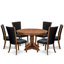 Ensemble de table de salle à manger 7 pièces pour 6 personnes comprenant une table ronde avec piédestal et 6 chaises Parson en tissu noir, noyer antique-34777585-65942661-65942715