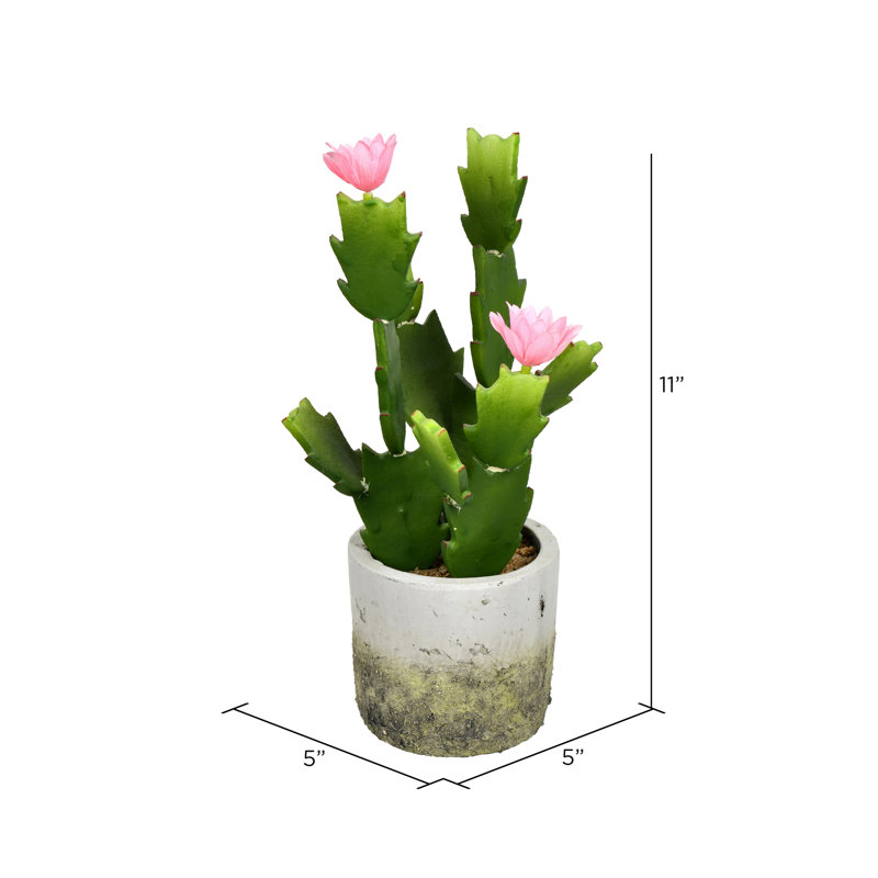 Luxe 11" Green Plastic Cactus in Artisan Cement Pot