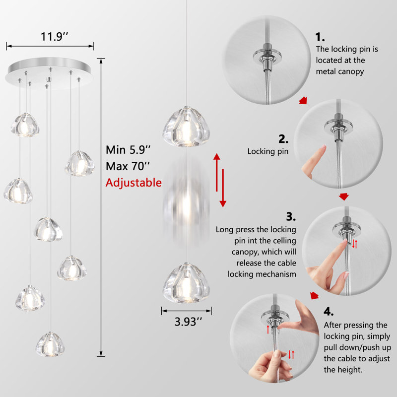 7 Lights Glam Crystal Pendants Chandelier, Chrome