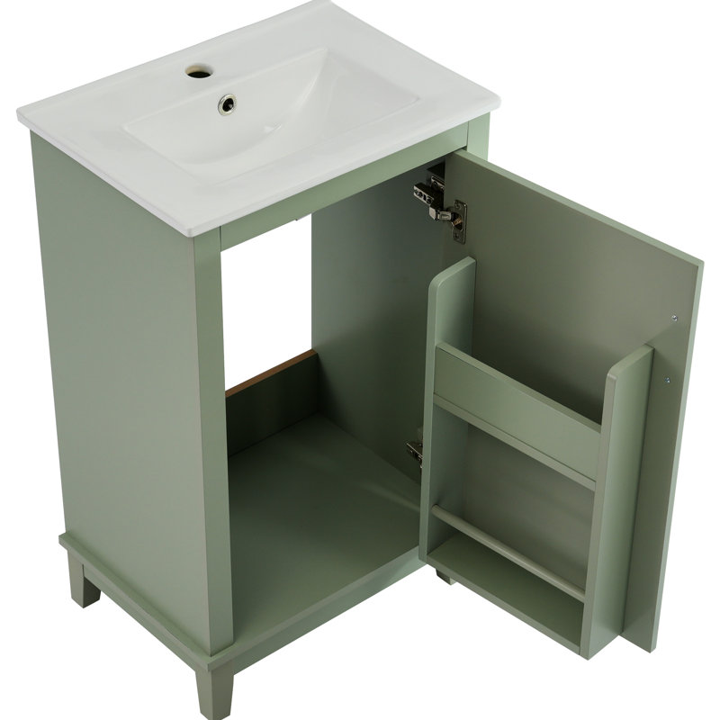 Meuble-lavabo de 20 po avec lavabo en céramique, meuble-lavabo moderne à deux tablettes, lavabo de 20 po, rangement