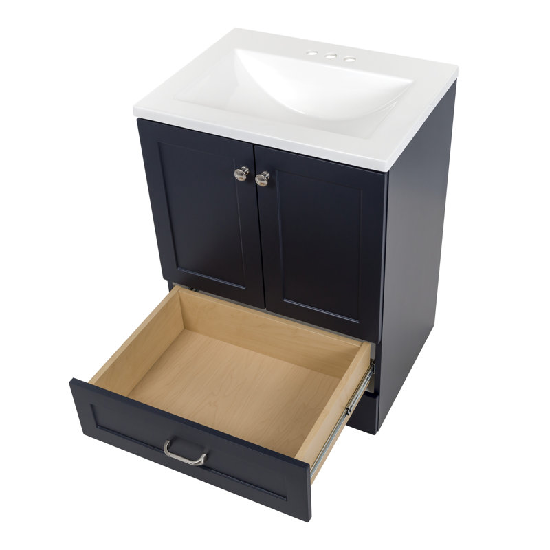 Meuble-lavabo sur pied simple avec plateau Emlyn 24,5 po, Bleu foncé