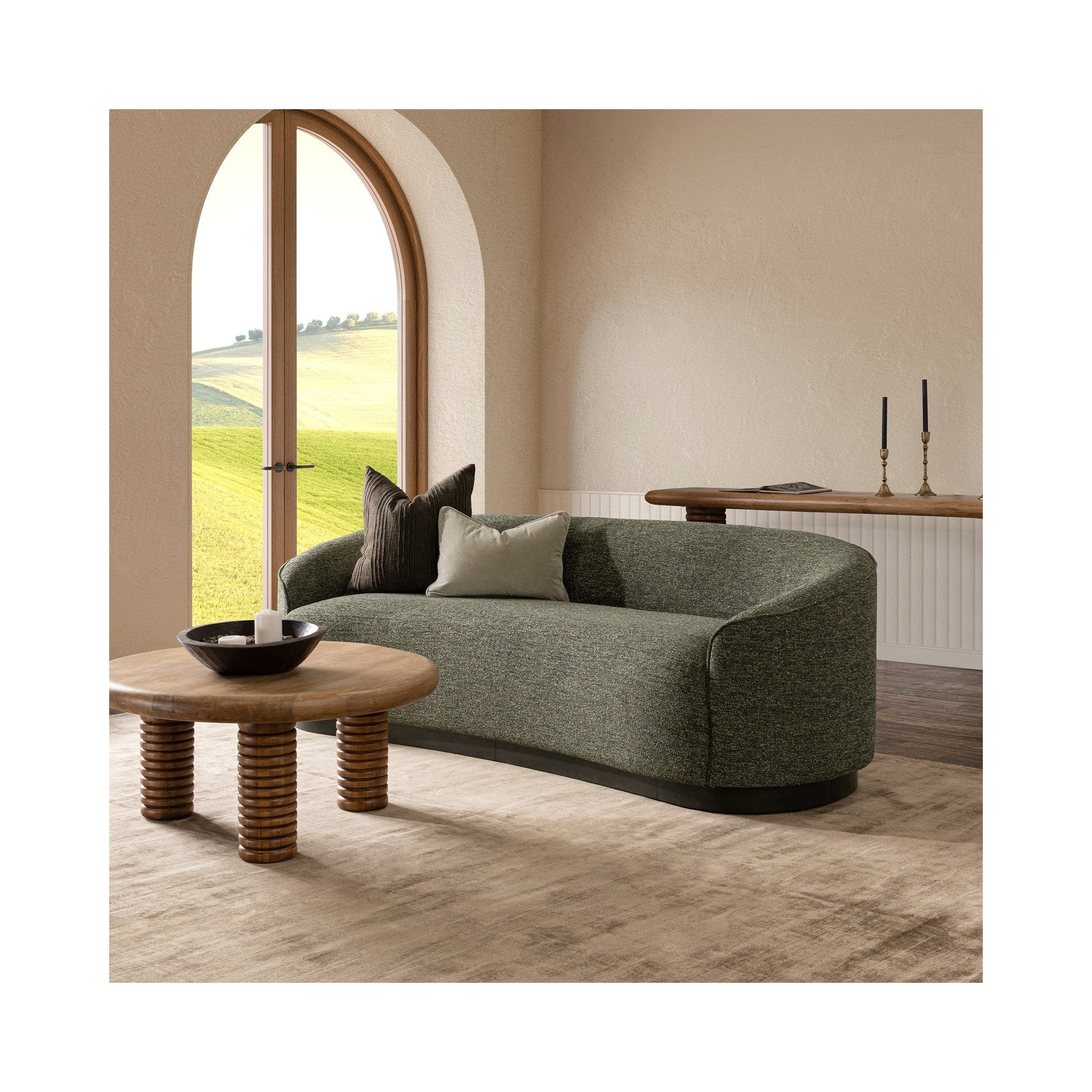 Pickensville 90.5'' Round Arm Curved Sofa, Antique Green