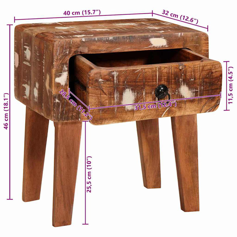 Solid Wood End Table, Distressed Brown