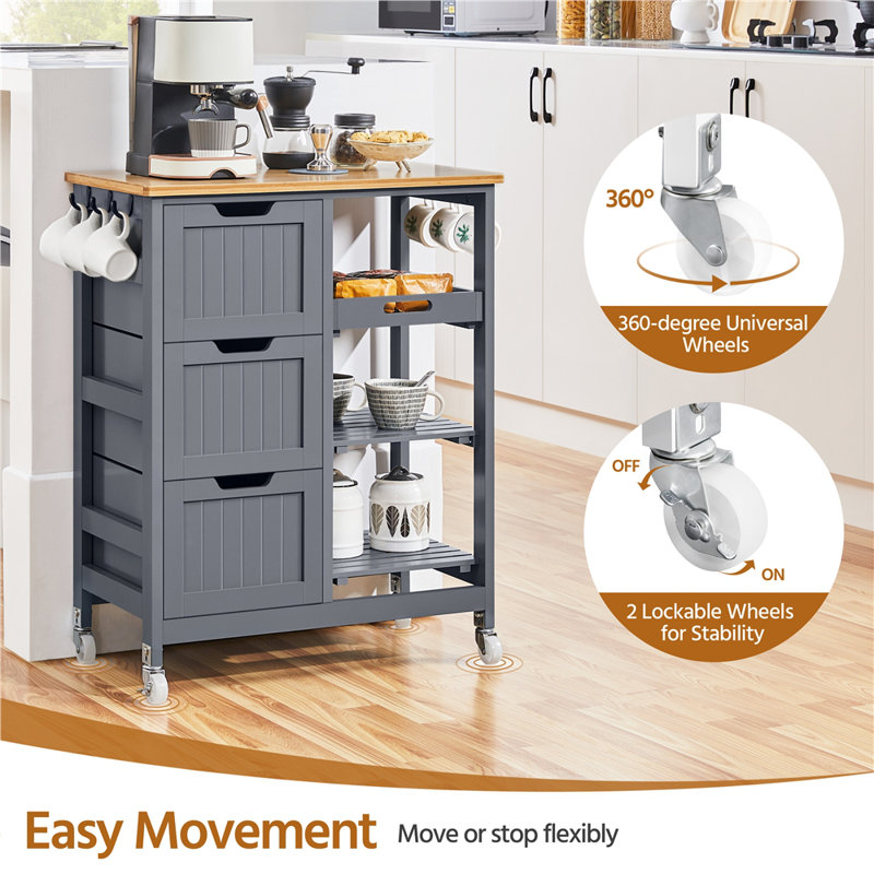 Solid Wood Top Kitchen Island, Dark Grey