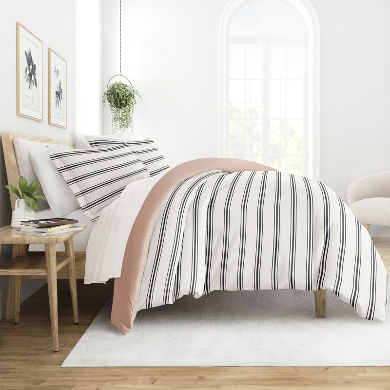 Rose Desert Stripe Reversible Twin XL Duvet Cover Set