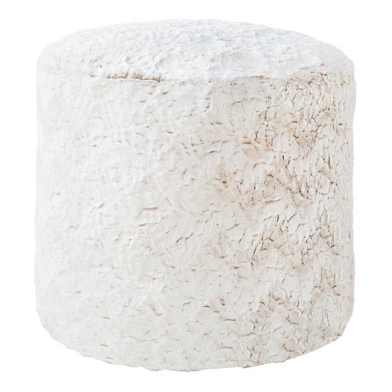 Eliberto Upholstered Pouf, Fauxchilla Fawn Faux Fur