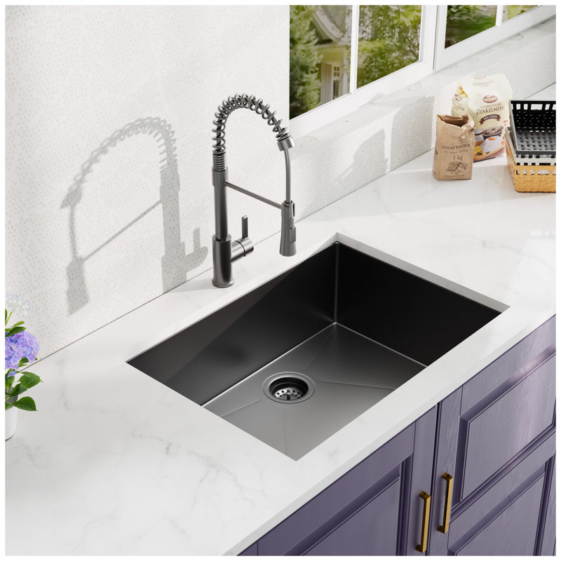 Évier de cuisine encastrable noir 27 po x 18 po avec robinet et accessoires