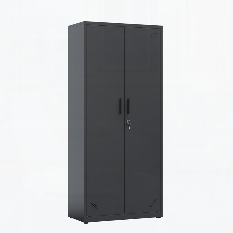 High Storage Cabinet with 2 Doors and 4 Partitions to Separate 5 Storage Spaces, Black