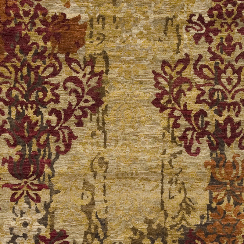 Brocade Wool Floral Area Rug in Desert Sand, Rectangle 5' x 8'