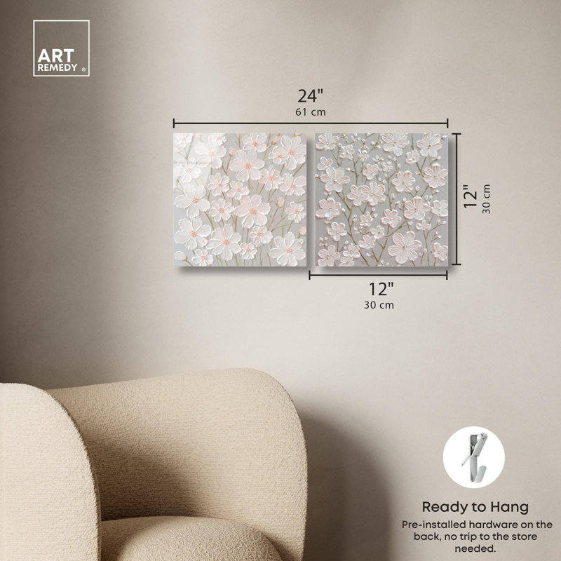 Neutral Serenity Floral Art , H 12 po x l 24 po