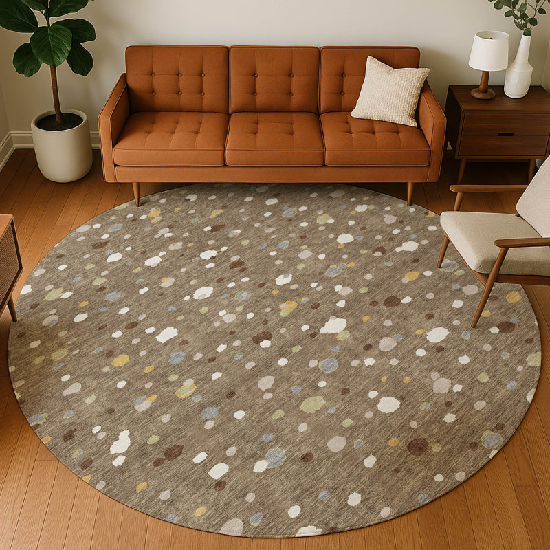 Machine Washable Indoor/Outdoor Chantille ACN2518 Geometric Rug, Round 8', Brown