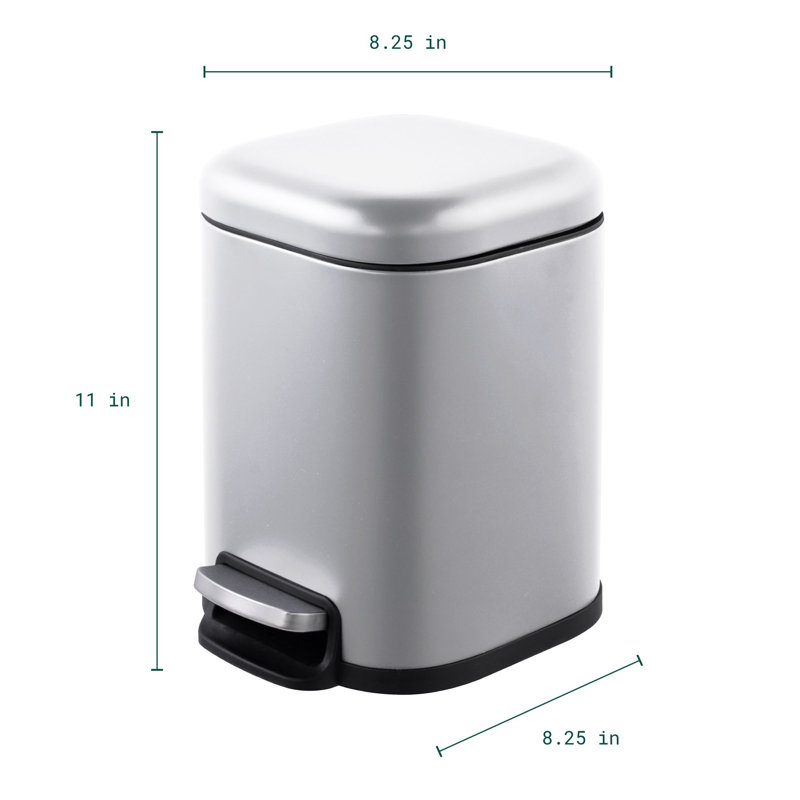 Silver Stainless Steel Square Step Trash Can with Pedal - 1.6 Gallon