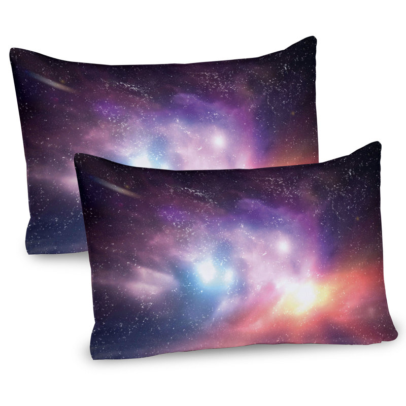 Ensemble de 2 taies décoratives Ambesonne Galaxy Cosmos Univers mauve / corail / bleu pâle, H 20 po x l 26 po