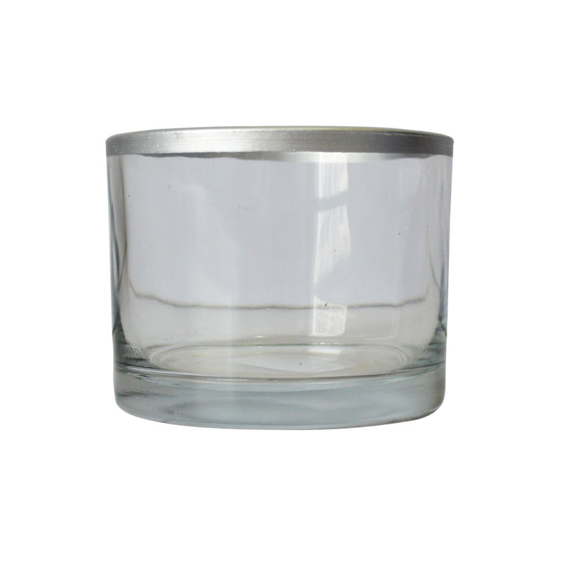 Porte-votive en verre rebord argenté, H 3,25 po x l 4 po x P 4 po