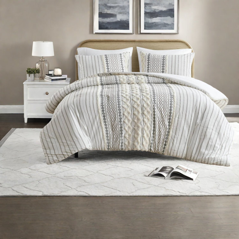Sophisticated Cotton Bedding Set, Ivory Chenille, Modern Bedroom