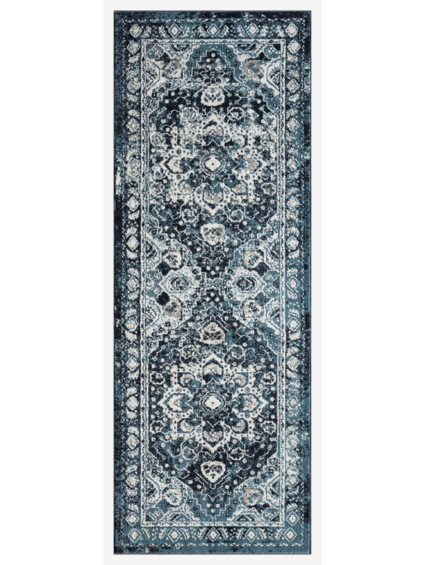 Tapis bleu Afsana Camry, Tapis de couloir 2 pi 7 po x 7 pi 2 po
