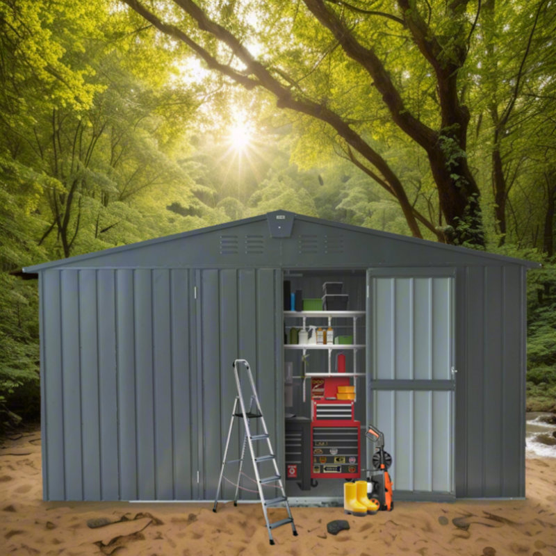 Remise de rangement en métal, H 78,7 po x l 138,11 po x P 109,88 po
