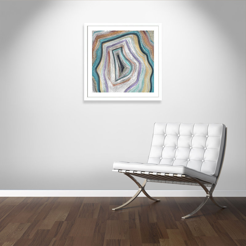 «Onoria Modern Agate Teal», reproduction de peinture acrylique encadrée, H 33,5 po x l 33,5 po x P 1,25 po, Blanc mat