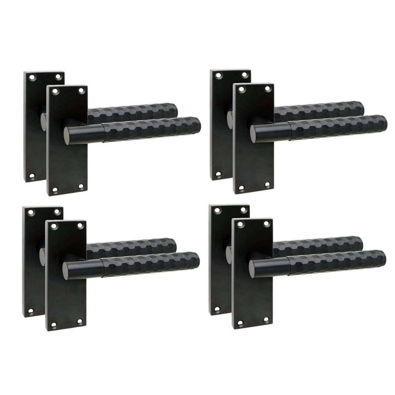 Golden Grace 4 Pairs Victorian Knurled Honeycomb Hex Cut T-Bar Interior Door Handle on Backplate Matt Black - 120mm x 40mm