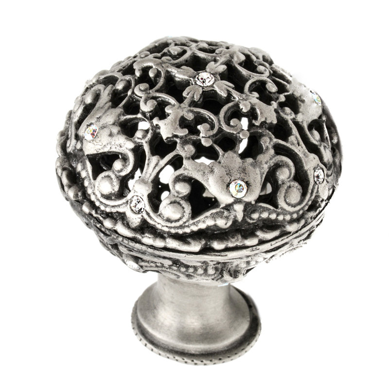 Juliane Grace large knob full round with 17 Swarovski Clear & Aurore Boreale Crystalsin Satin, Satin
